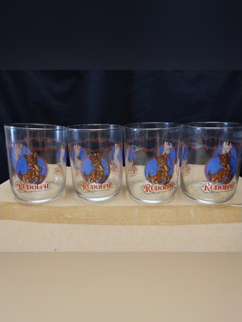 Libby Set Of 4 90's Nostalgic Rudolph Glasses 4" Tall Christmas Holiday Fun